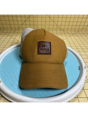 RVCA Mid Fit Brown & White Mesh Trucker Hat With Adjustable Snapback Closure Cas